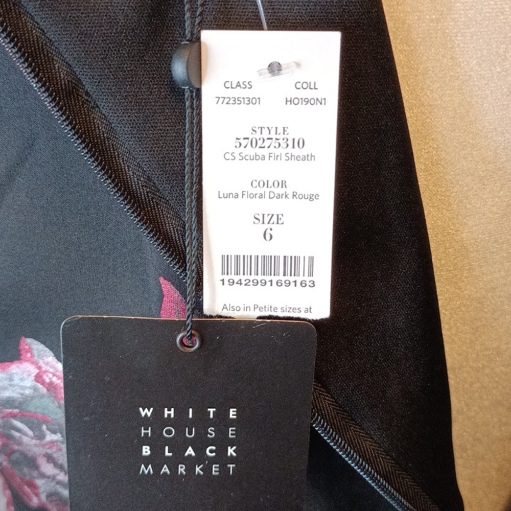 White House Black market black dress with pink and silver flowers size 6. Bnwt. - Picture 6 of 7